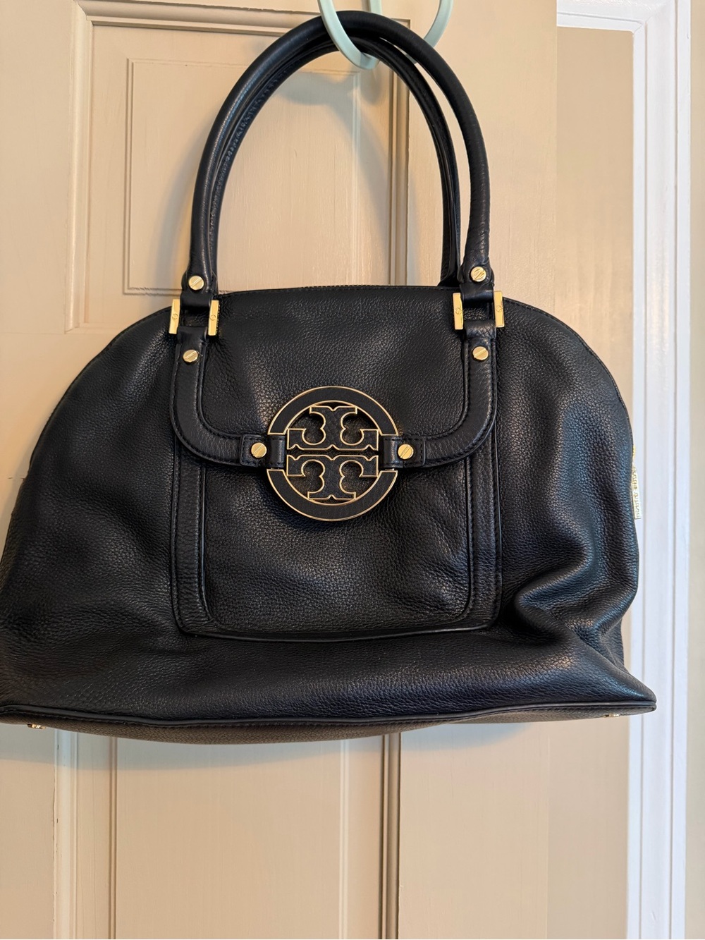 Tory Burch Black Leather Miller Dome Satchel with Gold Logo - Picture 2 of 11